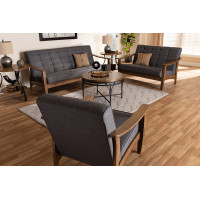 Baxton Studio SW5066-Grey/Walnut-3PC Set Larsen Mid-Century Modern Gray Fabric Upholstered Walnut Wood 3-Piece Living Room Set